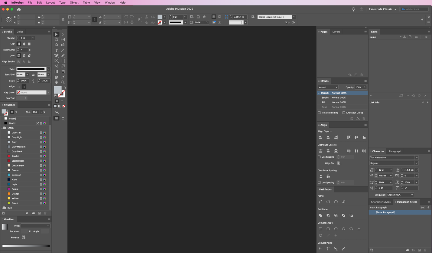 Adobe InDesign with no documents open.