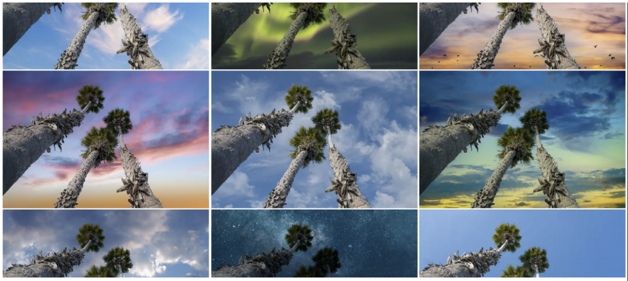 Photos showing Photoshop's new sky replacement tool.